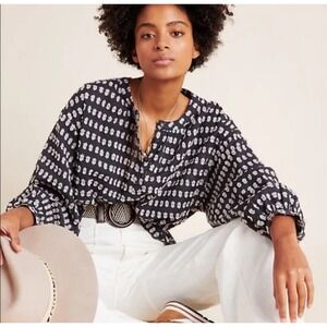 Pilcro Anthropologie Tavi Textured Black Blouse XS Cotton Bohemian Boho Shirt